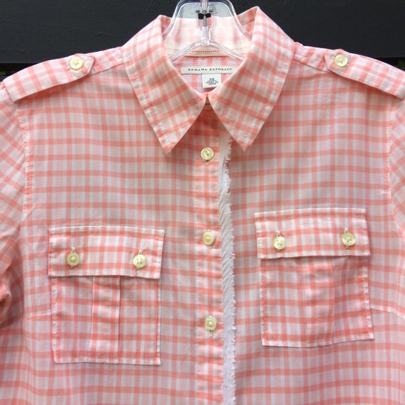 Banana Republic Gingham coral orange button down 100% cotton shirt XS - Picture 13 of 14